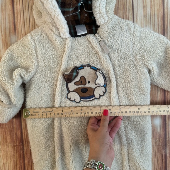 QT Baby Faux Fur Puffer One Piece Footie Full Zipper Hooded Bear Ears Beige 12m - Picture 5 of 12